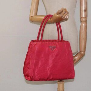 PRADA Tote Bag Nylon Red Silver Auth